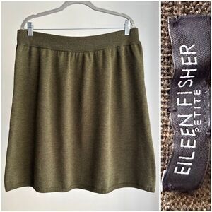 Eileen Fisher Italian Wool Knee Length Skirt Large Petite Green
